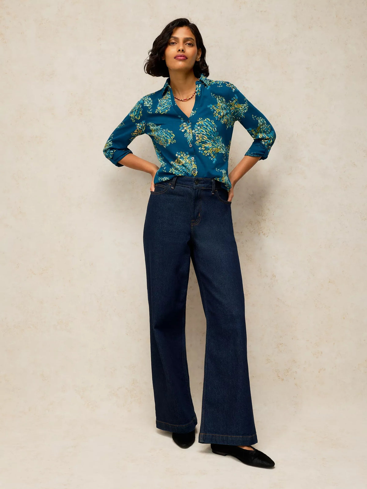 Annie Jersey Foil Shirt by White Stuff in Teal Print