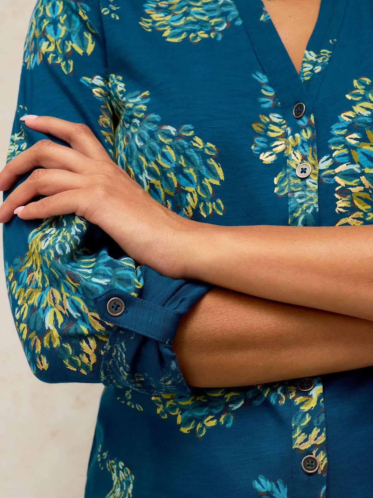 Annie Jersey Foil Shirt by White Stuff in Teal Print