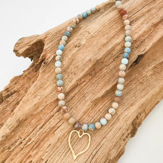 Gemstone Necklace With Heart by Virtue Jewelry Design in Blue Sea