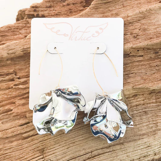 Hyacinth Tiered Earring on Marquis Hook by Virtue Jewelry in Metallic Silver