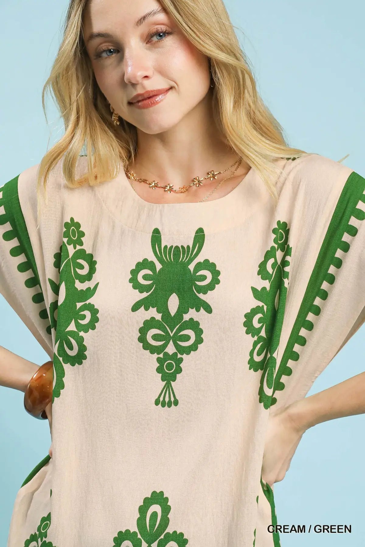 Abstract Oversized Poncho Style Top by Umgee in Cream and Green