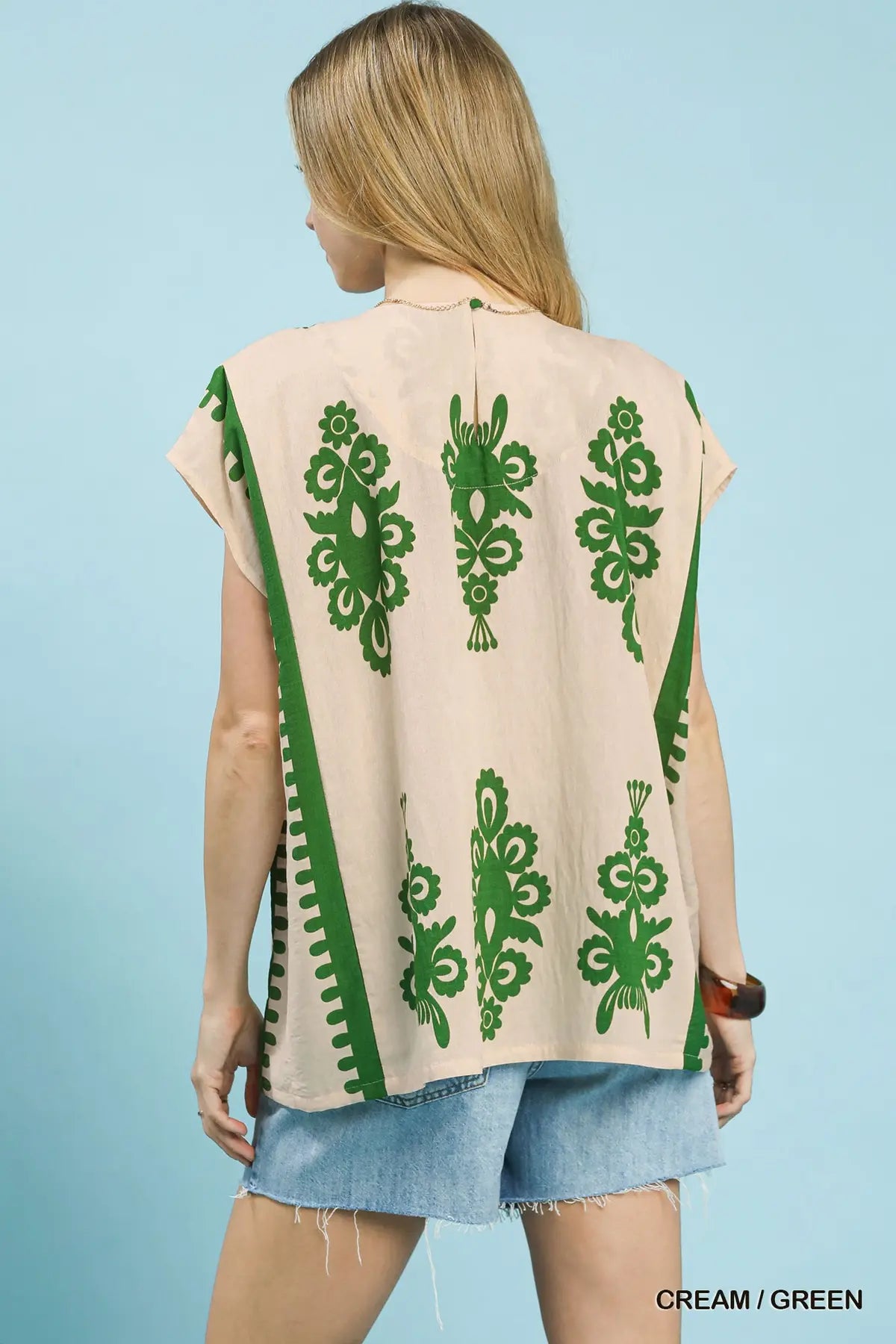Abstract Oversized Poncho Style Top by Umgee in Cream and Green