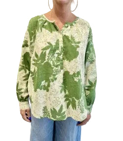 Cotton Blouse by Dolma in White and Green