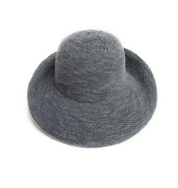 Cotton Blend Turn Brim Packable Hat by Shihreen In Slate Blue