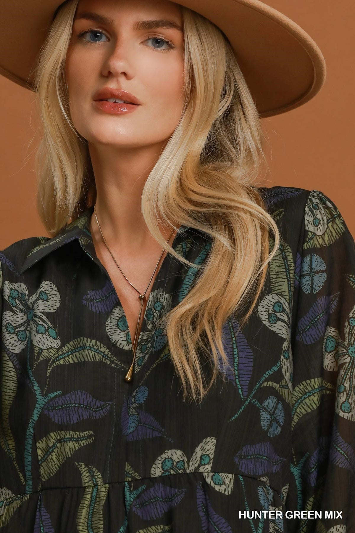 Mixed Floral Print Tiered Midi Dress by Umgee in Hunter Green Mix