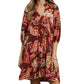Abstract Print Ruffled Neck Mini Dress by Umgee in Burgandy