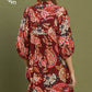 Abstract Print Ruffled Neck Mini Dress by Umgee in Burgandy