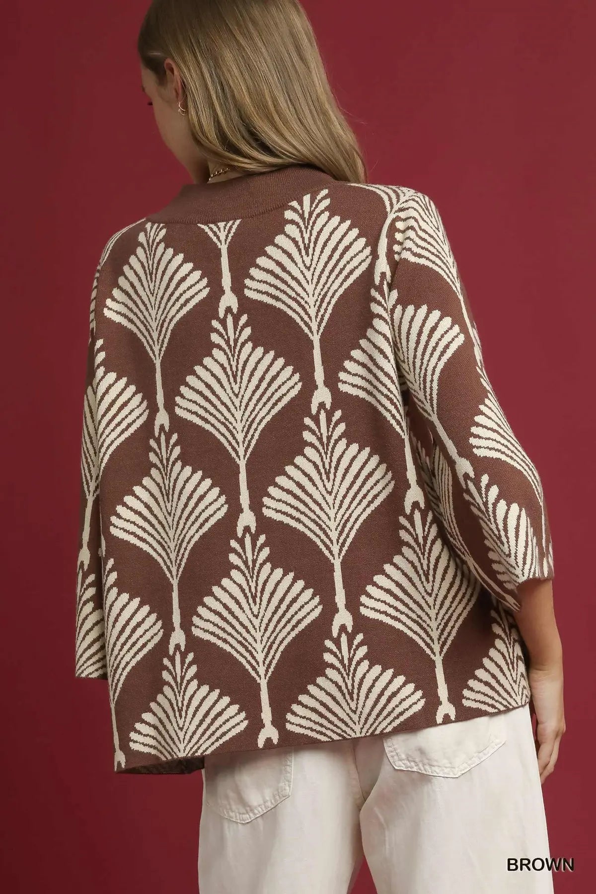 Abstract Print Pullover Sweater by Umgee in Brown