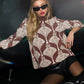 Abstract Print Pullover Sweater by Umgee in Brown