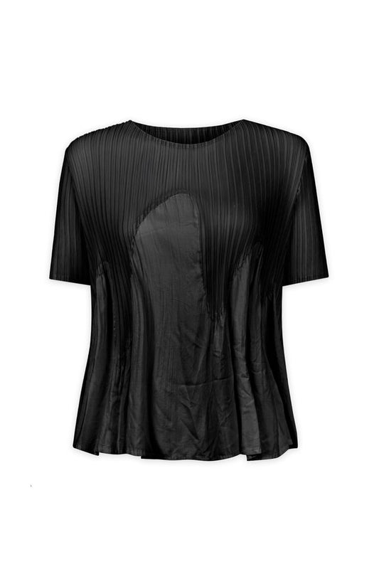 Miuna Wave Plisse Top by Wild Cosmos in Black