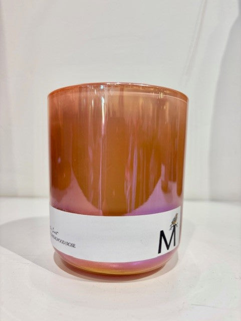 Santal, Sandalwood, Rose Signature Scent Candle by Vincent Jewelry in Peach Iridescent
