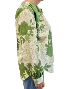 Cotton Blouse by Dolma in White and Green