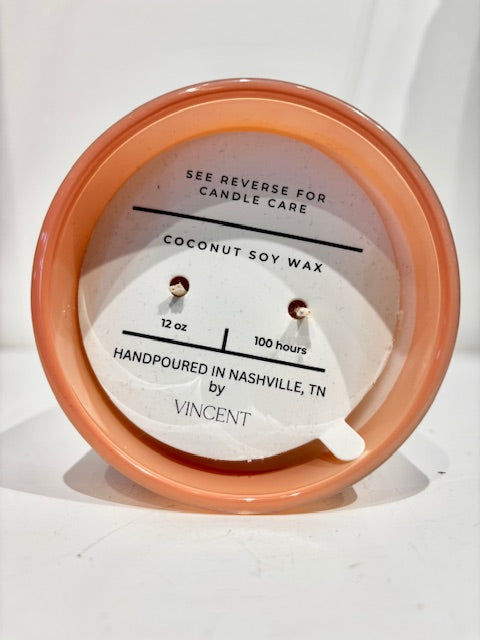 Santal, Sandalwood, Rose Signature Scent Candle by Vincent Jewelry in Peach Iridescent