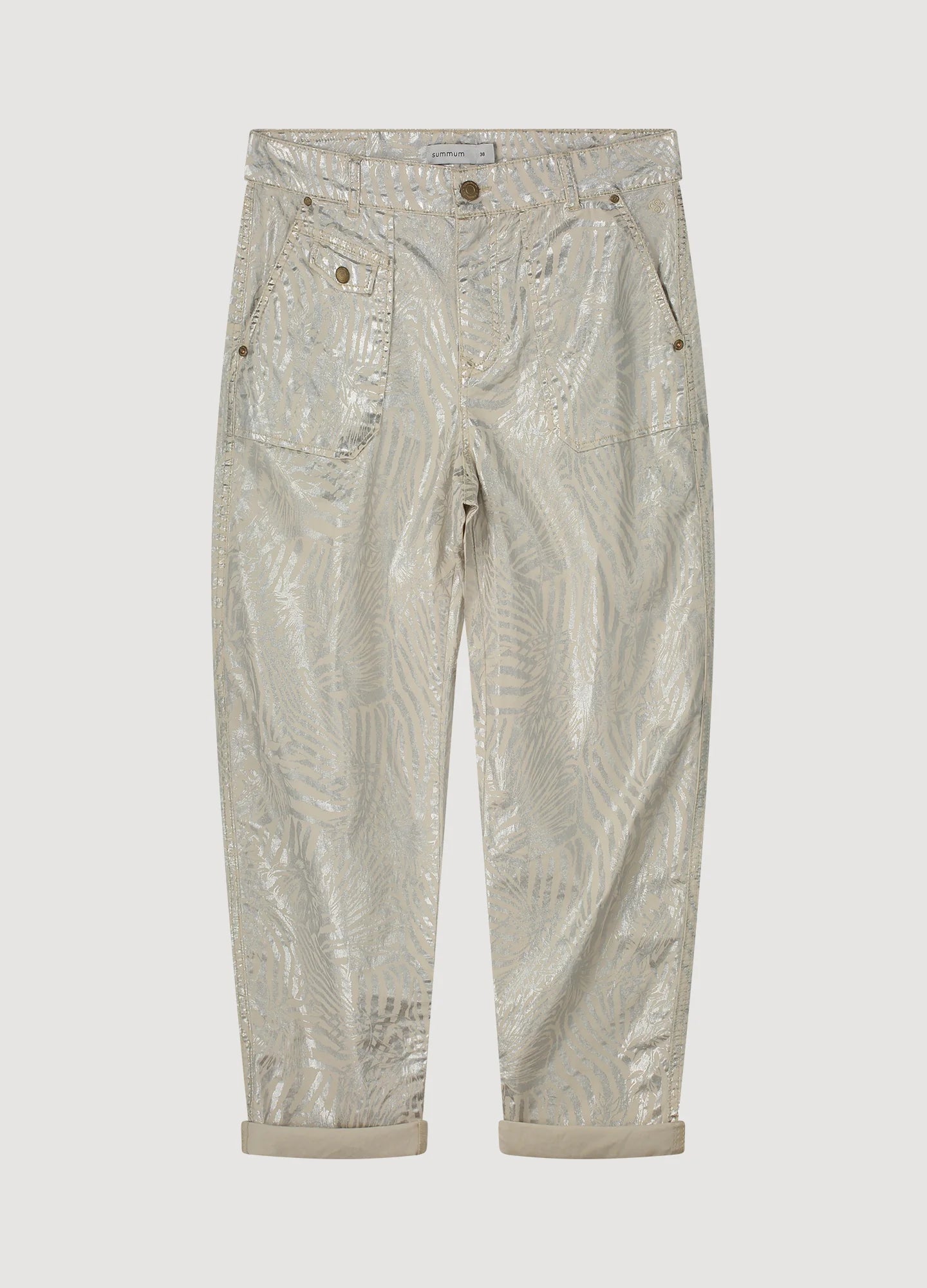Loose Fit Stretch Twill Pants by Summum in Metallic Leaf