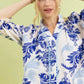 Layered Leafy Damask Blouse by Umgee in Ocean