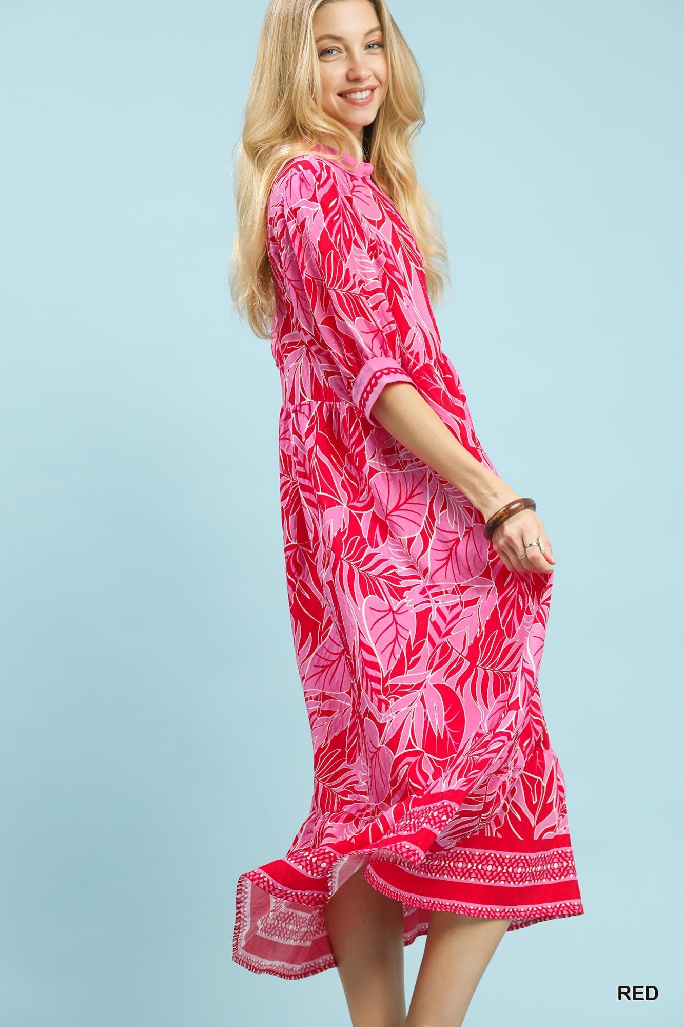 Leafy Border Print Midi Dress by Umgee in Red S