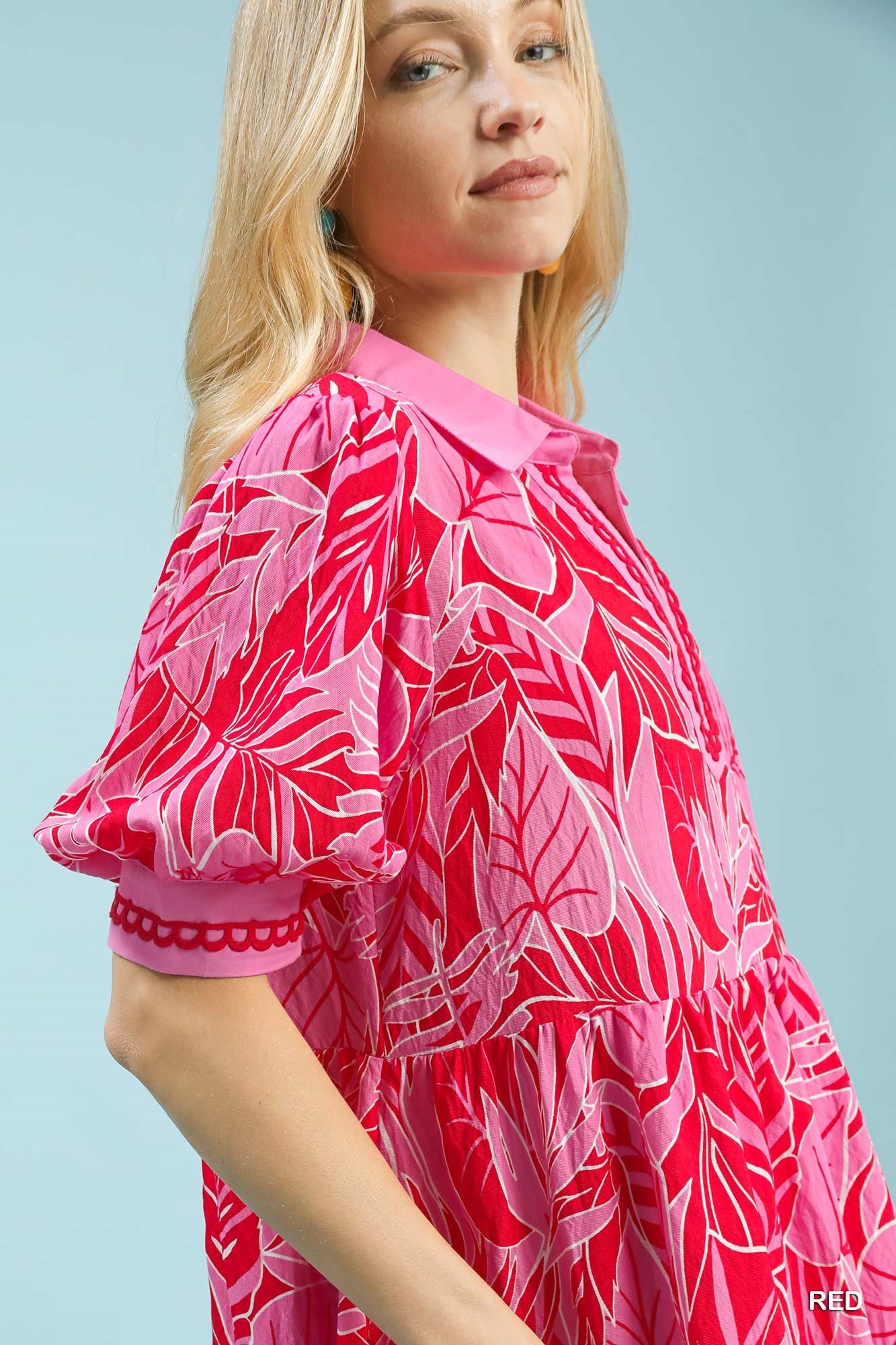 Leafy Border Print Midi Dress by Umgee in Red