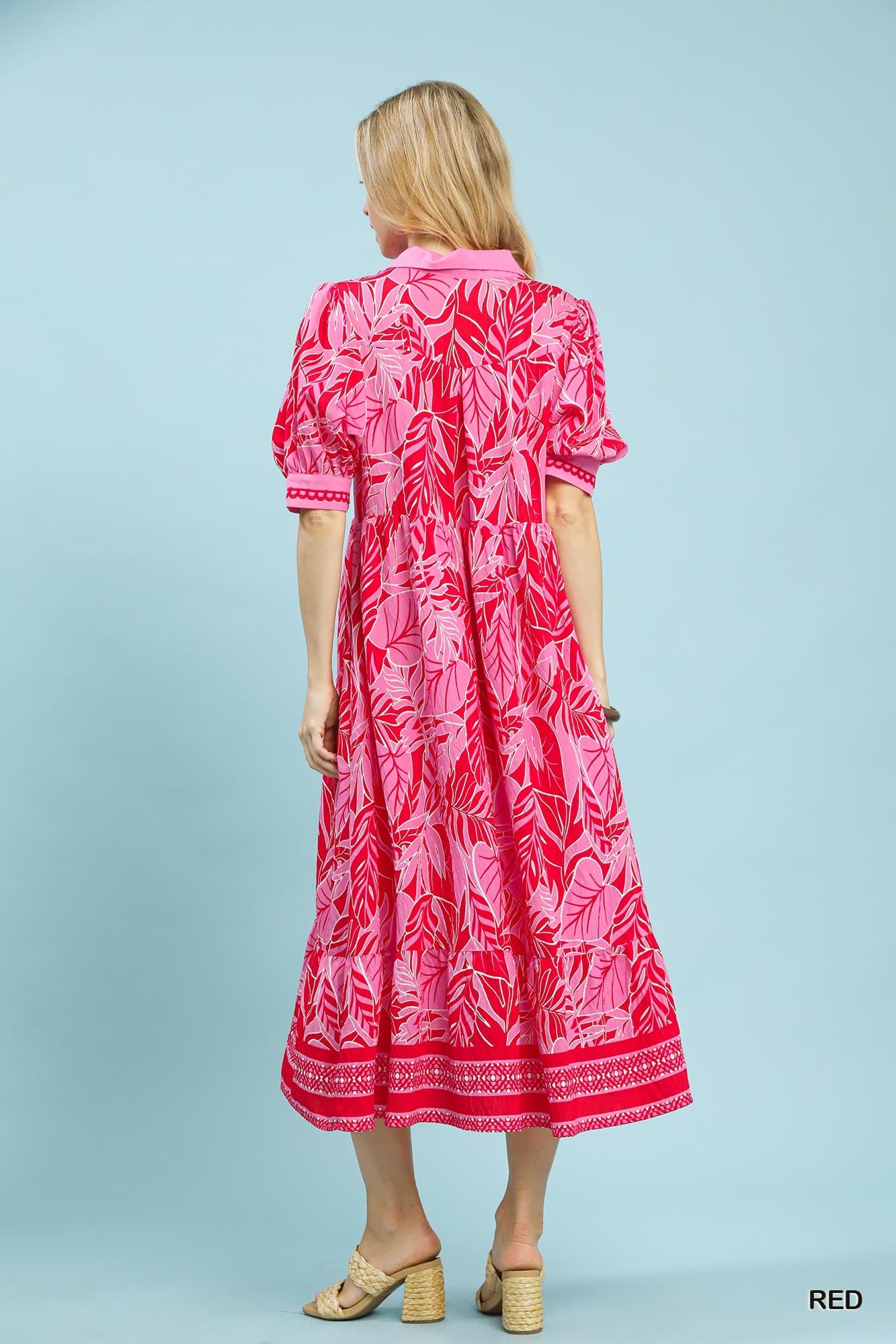 Leafy Border Print Midi Dress by Umgee in Red