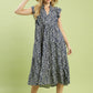 Leaf Print Tiered Midi Dress by Umgee in Navy