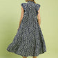 Leaf Print Tiered Midi Dress by Umgee in Navy