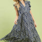 Leaf Print Tiered Midi Dress by Umgee in Navy