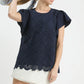 Floral Lace Overlay Flutter Sleeve Top by Umgee in Navy