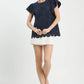 Floral Lace Overlay Flutter Sleeve Top by Umgee in Navy