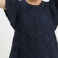 Floral Lace Overlay Flutter Sleeve Top by Umgee in Navy