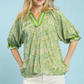 Spring Burst Print V-Neck Top by Umgee Sage Mix