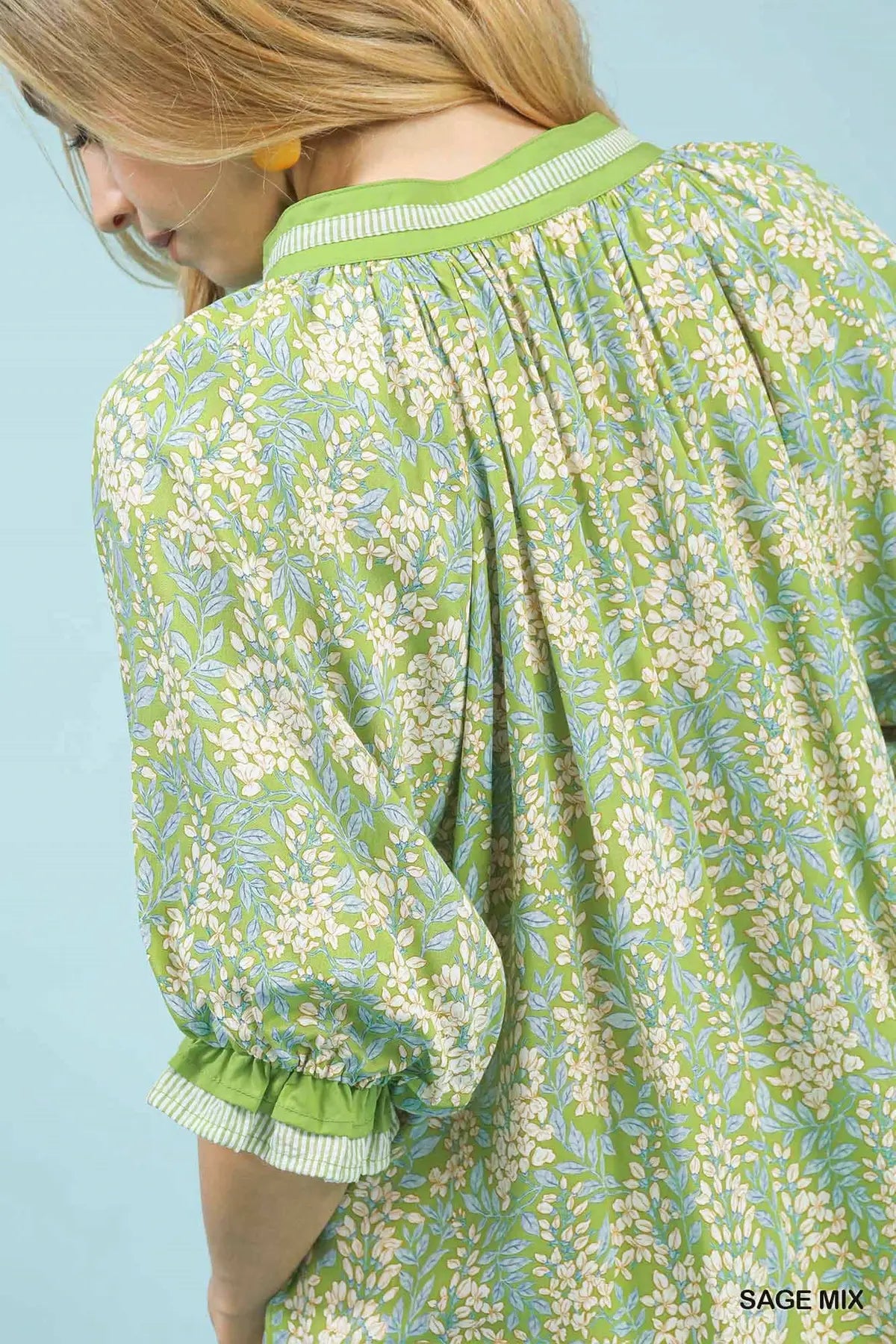 Spring Burst Print V-Neck Top by Umgee Sage Mix