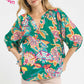 Paisley Print V-Neck Half Button Down Top by Umgee in Emerald Mix