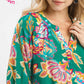 Paisley Print V-Neck Half Button Down Top by Umgee in Emerald Mix