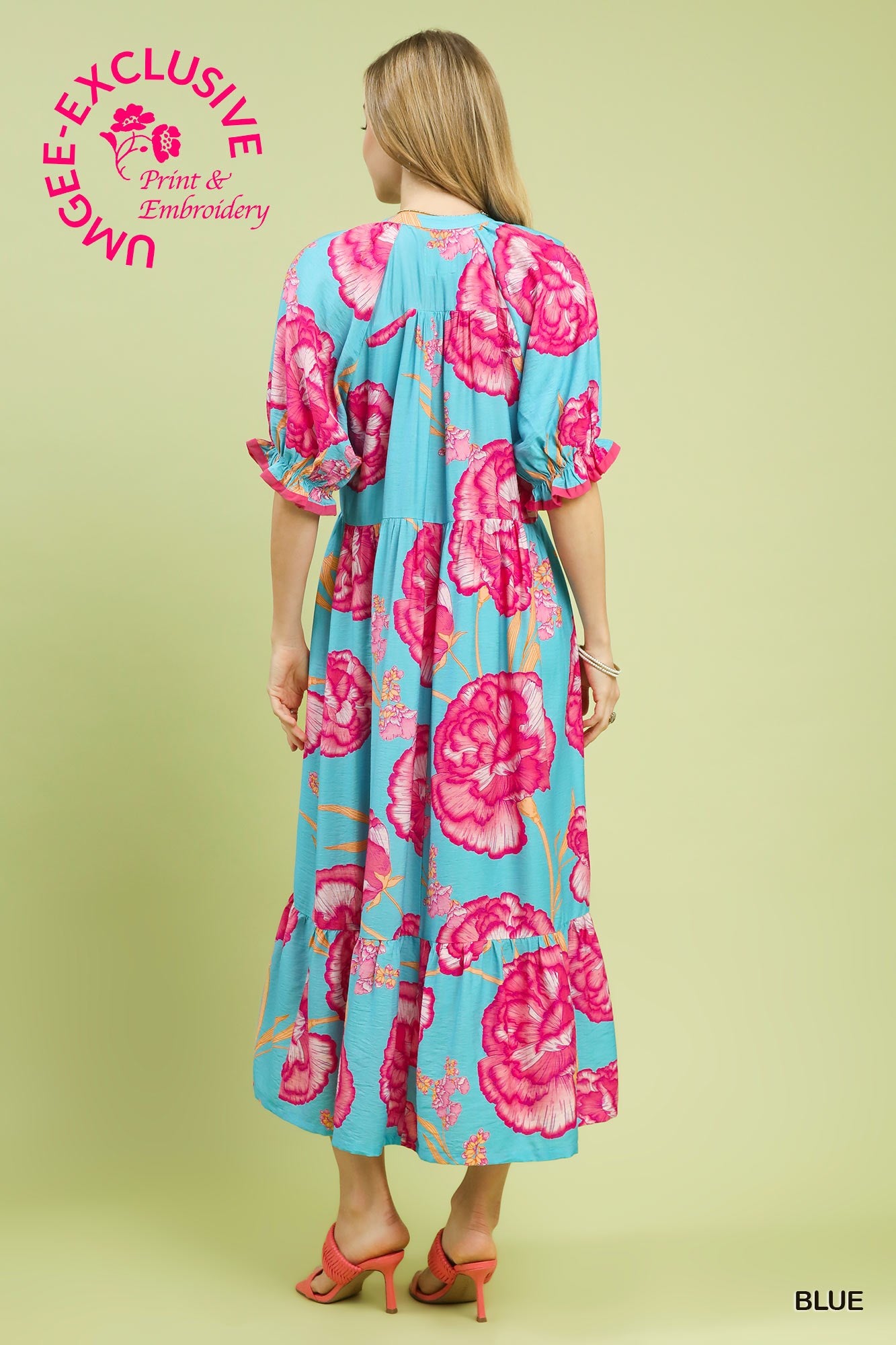 Floral Print Maxi Dress with Contrast Trim by Umgee in Blue