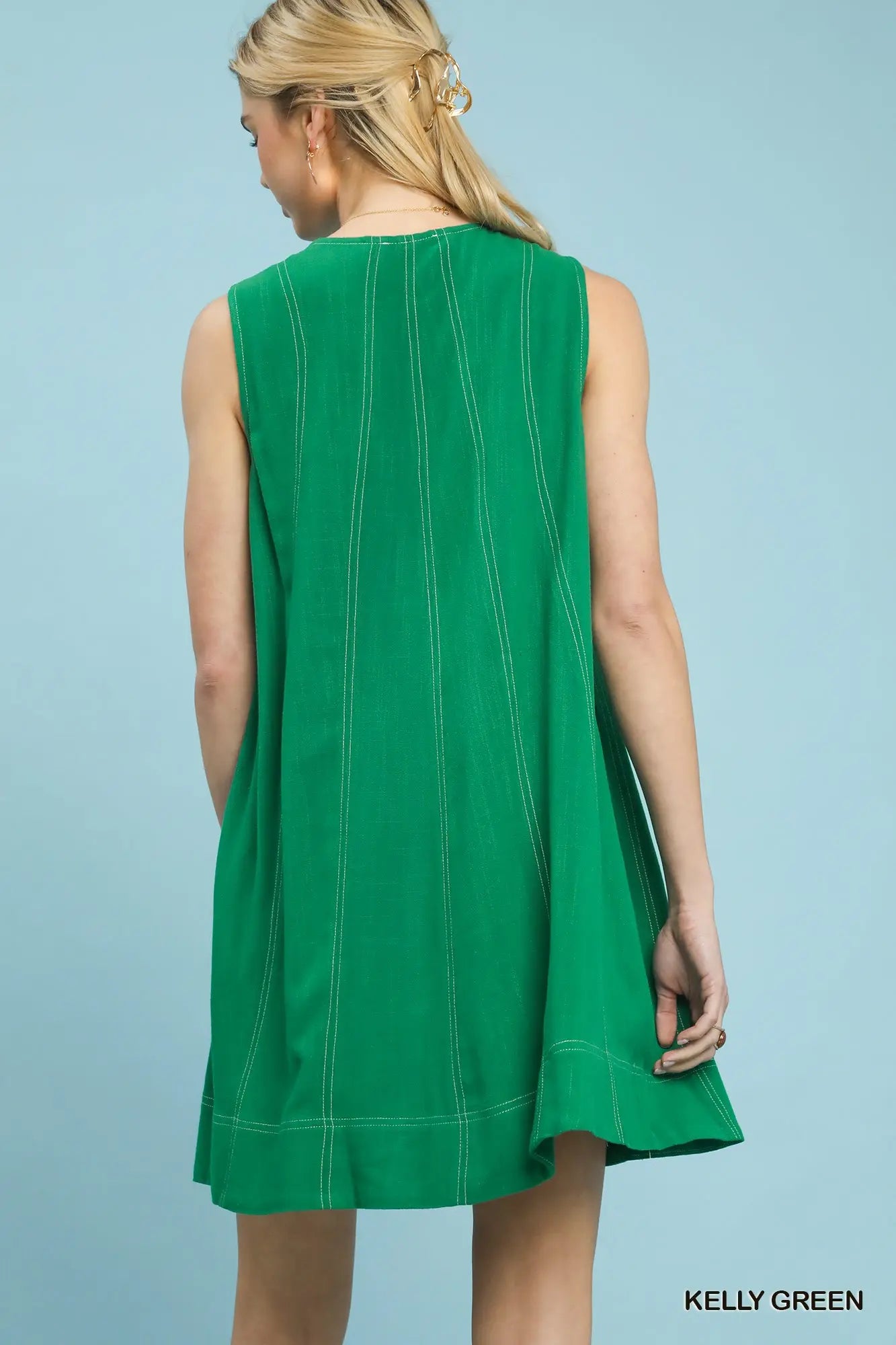 Linen Sleeveless Swing Dress by Umgee in Kelly Green