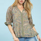 Paisley Split-Neck Blouse by Umgee in Sage/Blue