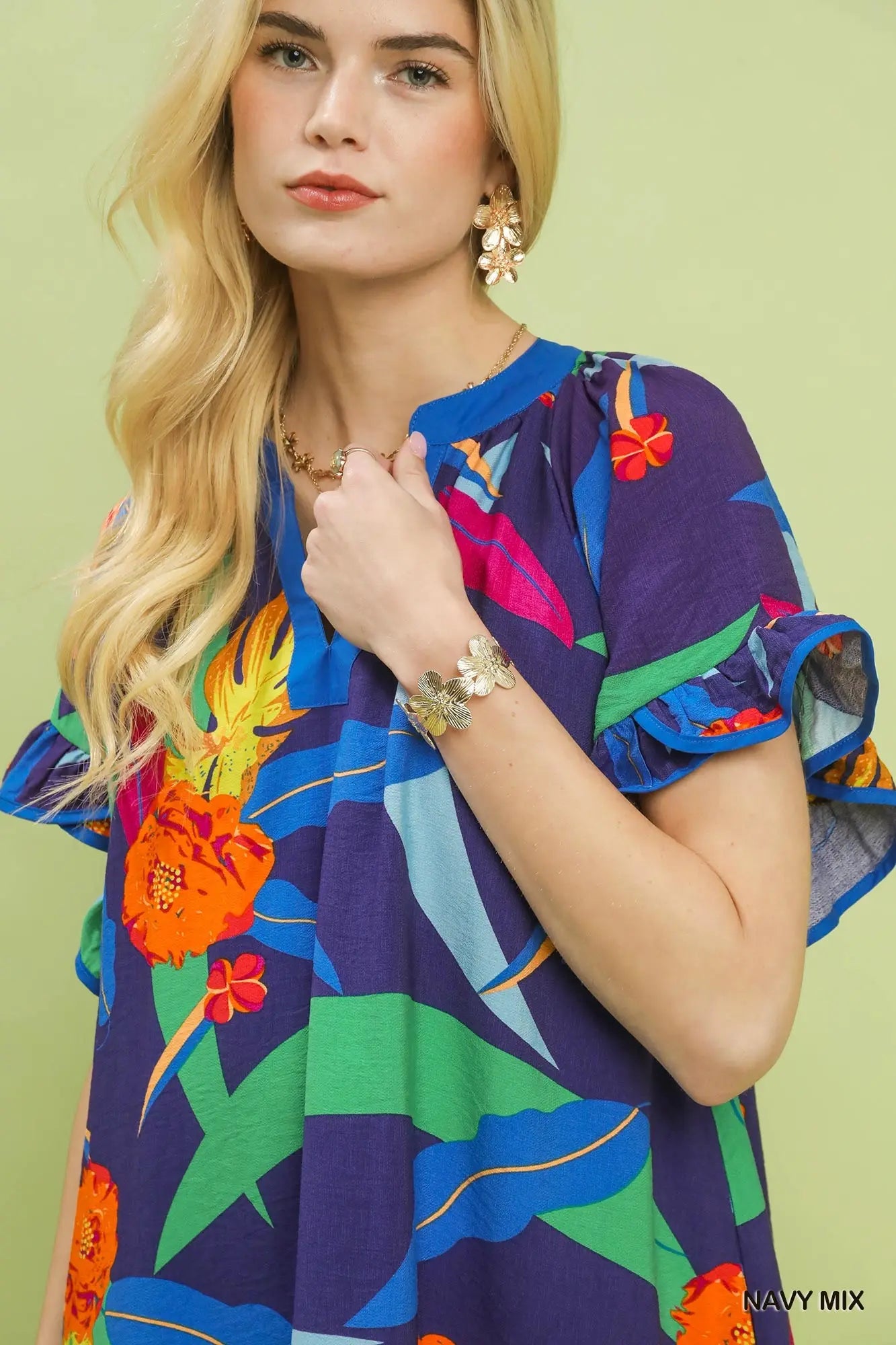 Bold Floral Print Dress by Umgee in Navy Mix