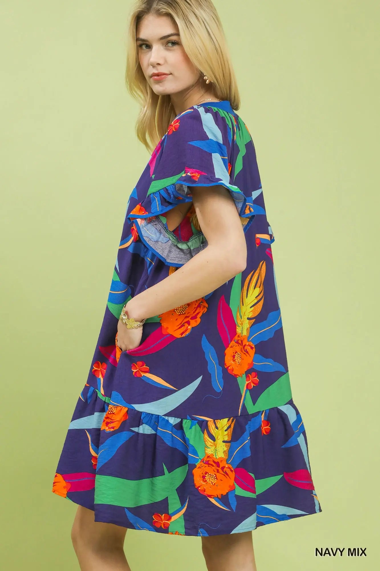 Bold Floral Print Dress by Umgee in Navy Mix