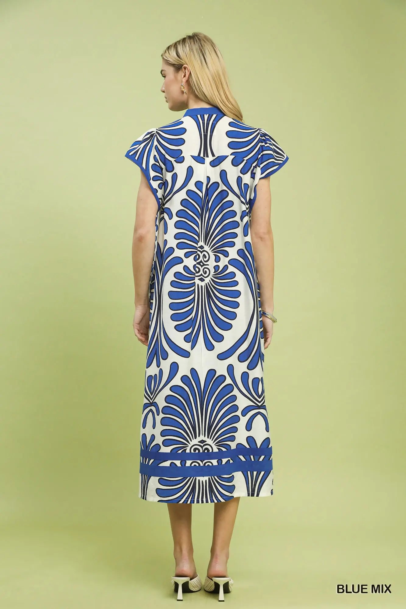 Mix Bold Print Flutter Sleeve Midi Dress by Umgee in Blue Mix