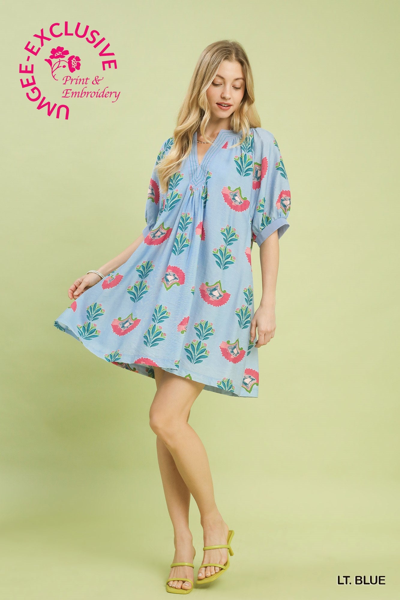 Abstract Print Mini Dress by Umgee in Light Blue