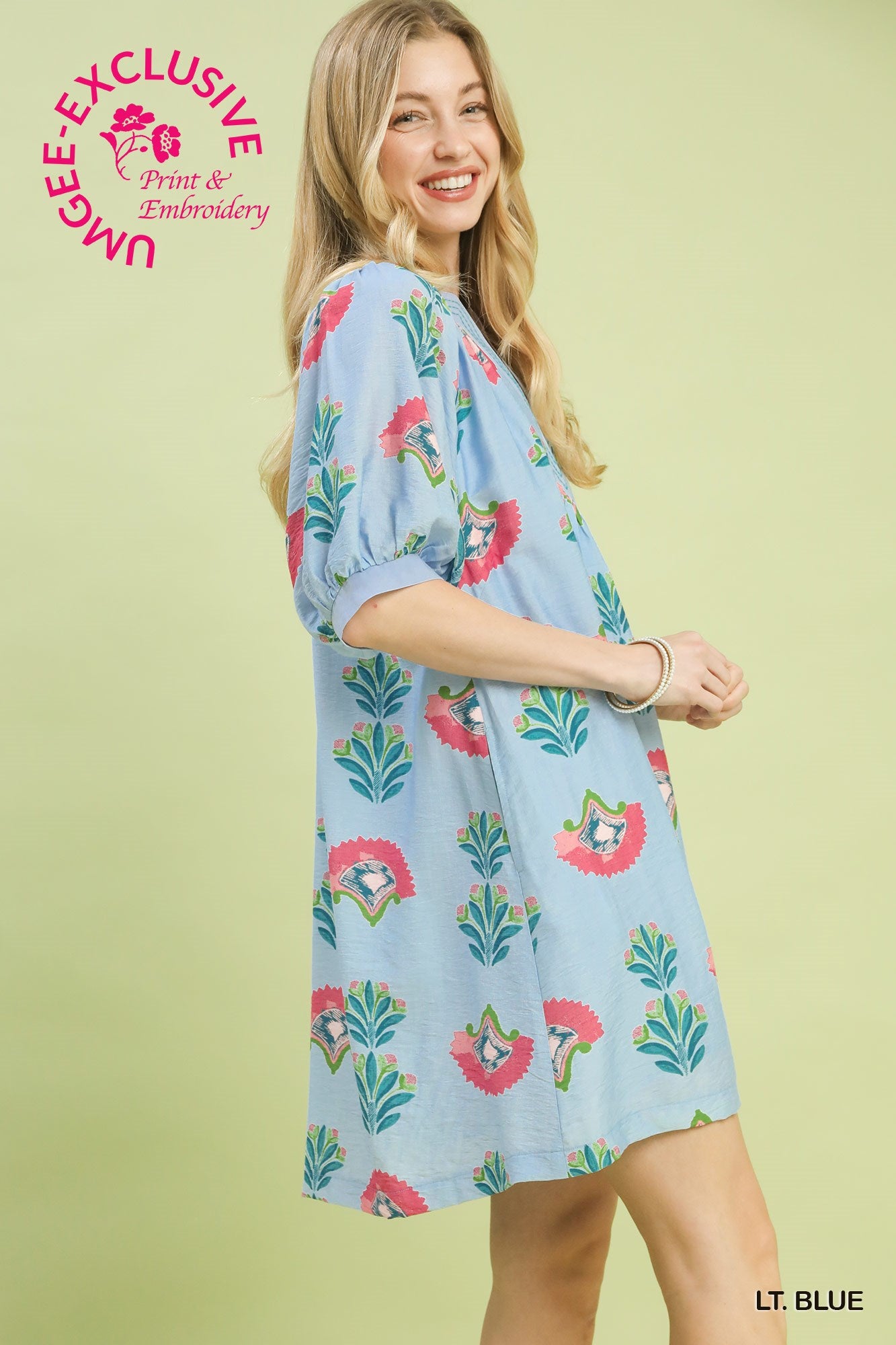 Abstract Print Mini Dress by Umgee in Light Blue
