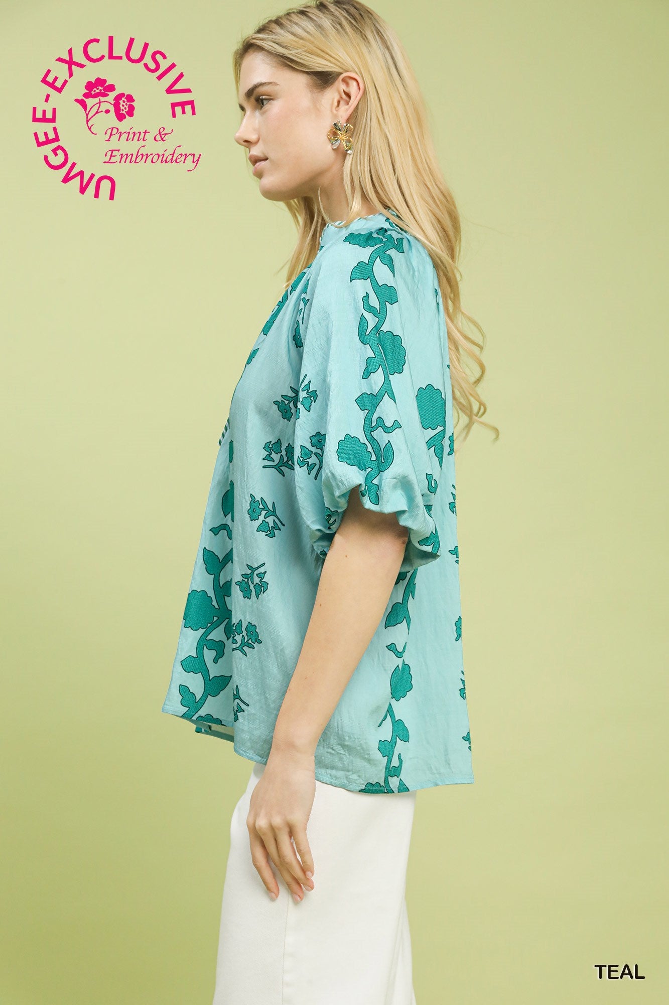 Collared Floral Print Top by Umgee Teal