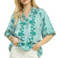 Collared Floral Print Top by Umgee Teal