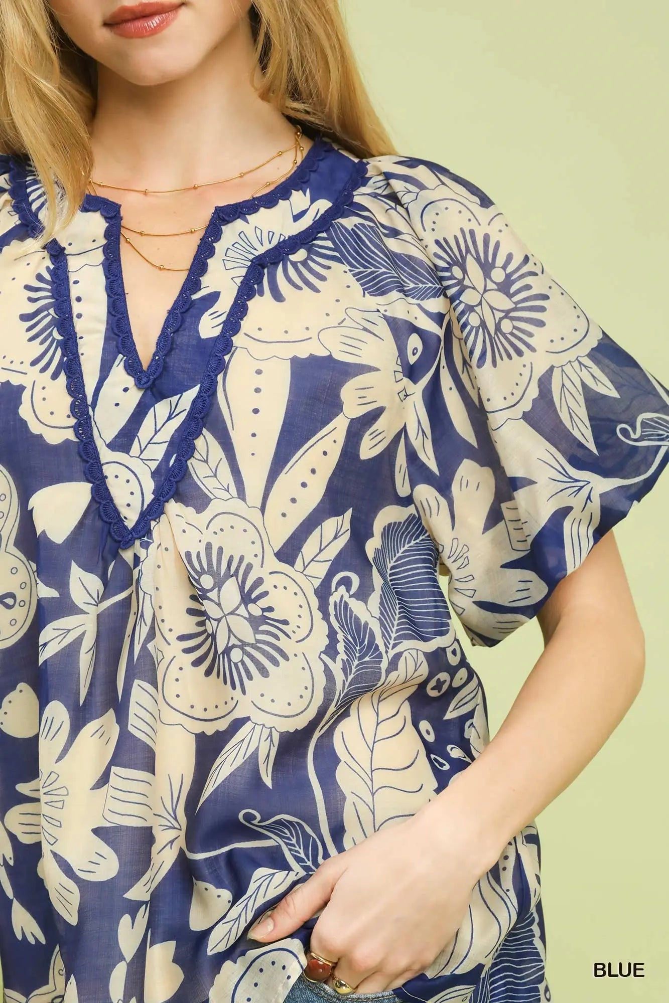 Floral V-Neck Top by Umgee in Blue