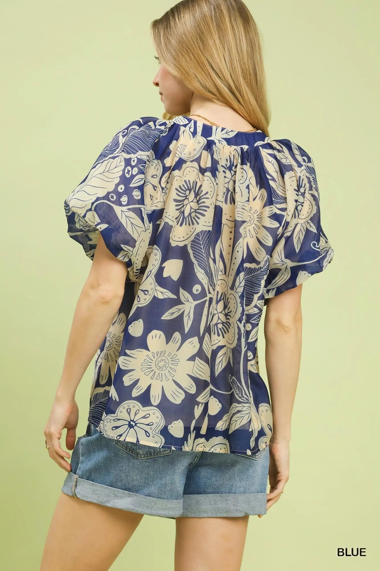 Floral V-Neck Top by Umgee in Blue