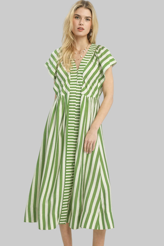 Striped Button-Front Midi Dress by Umgee in Green