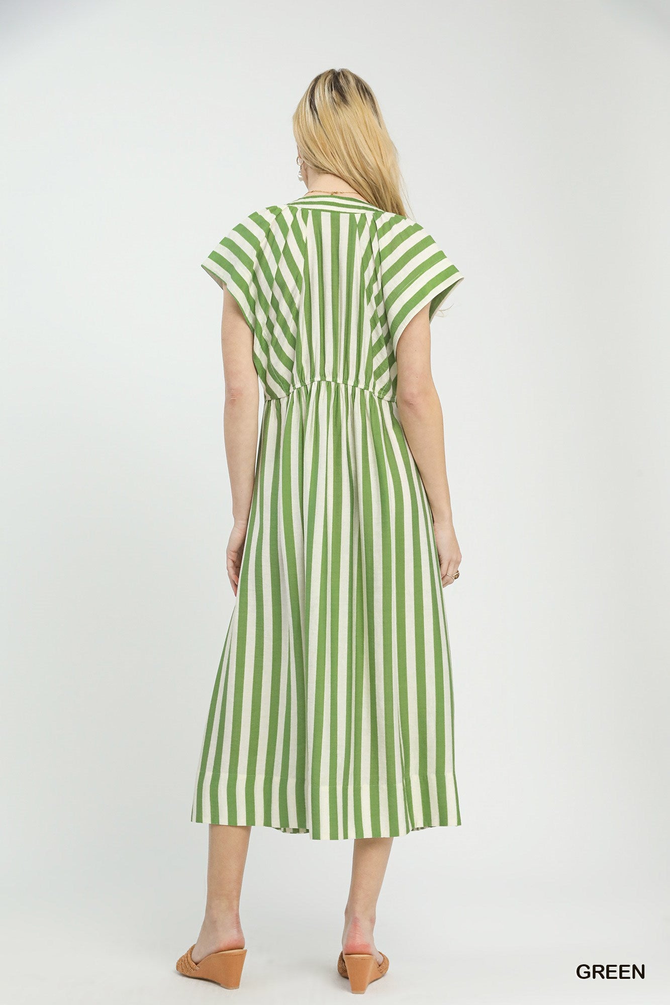 Striped Button-Front Midi Dress by Umgee in Green