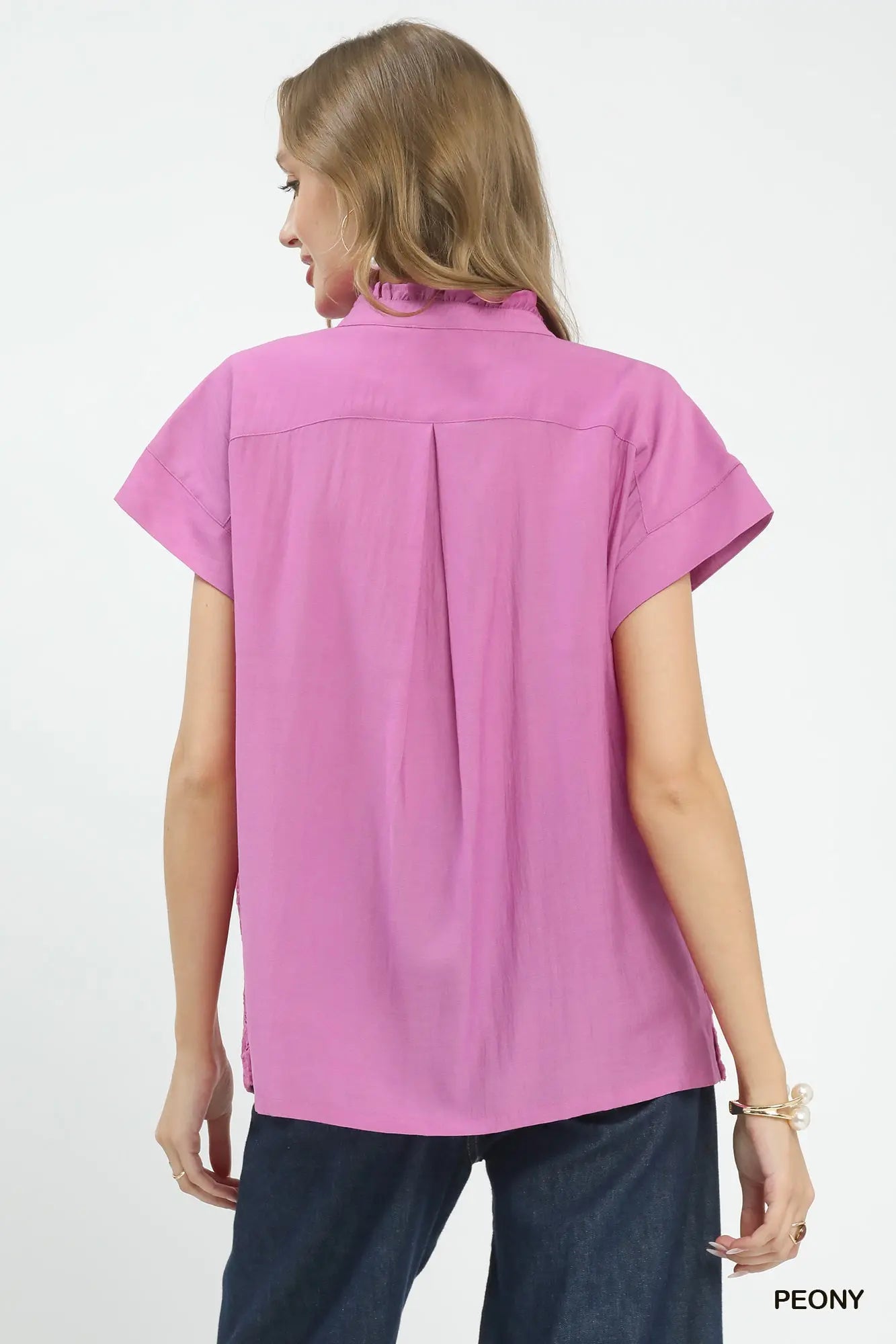 Lace Button-Front Top by Umgee in Peony