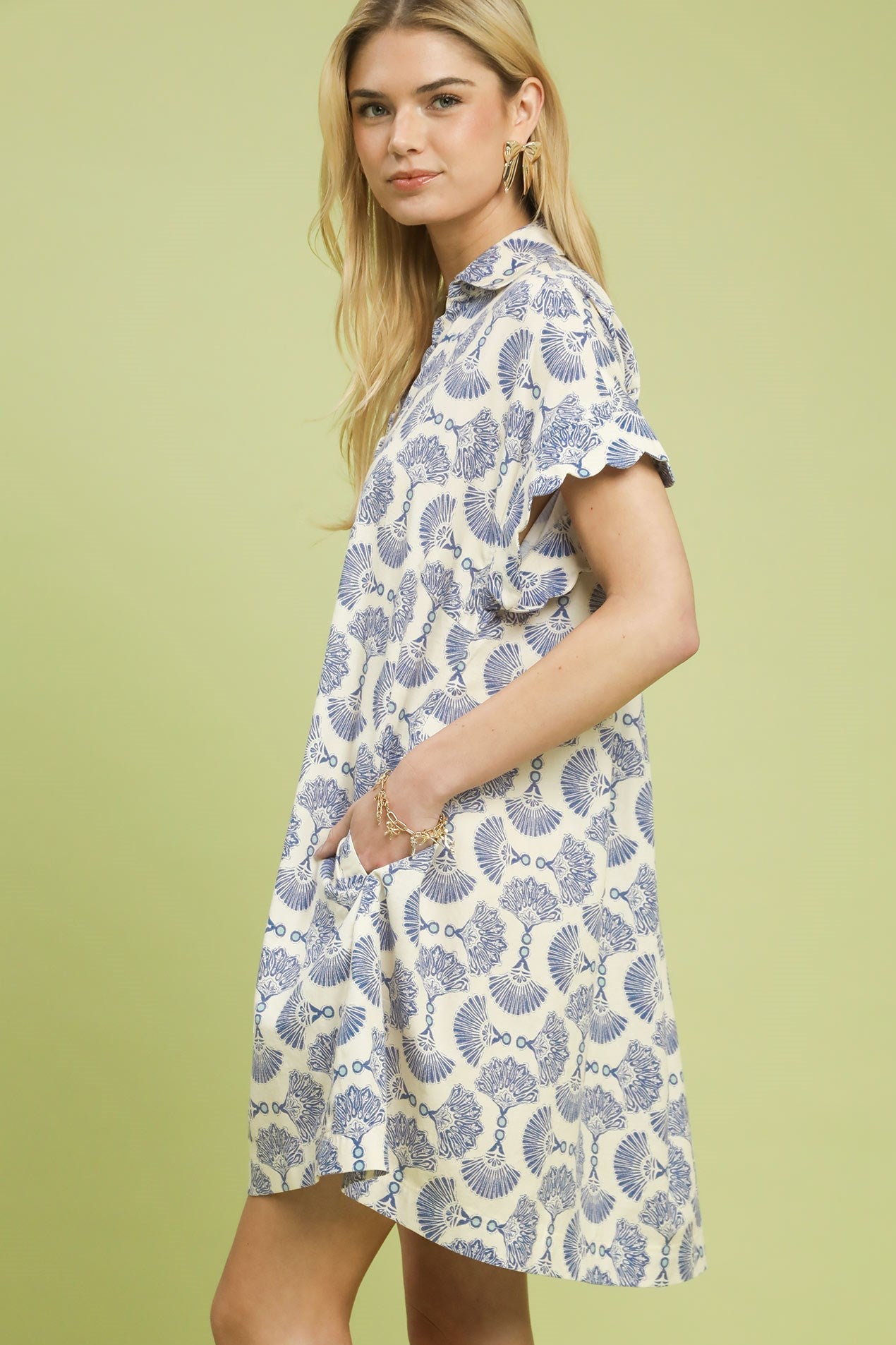 Printed Button Front Shirt Dress by Umgee in Blue
