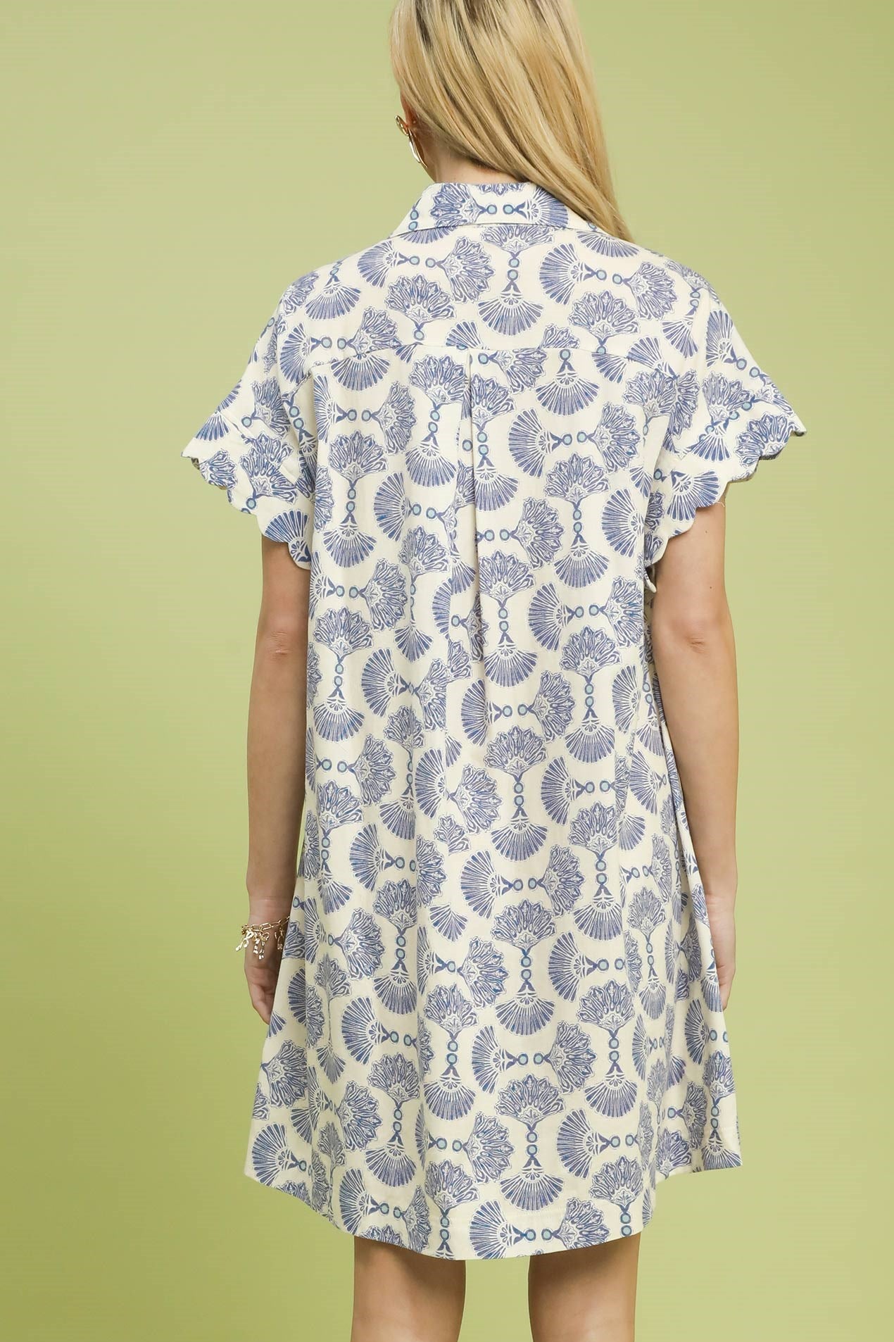 Printed Button Front Shirt Dress by Umgee in Blue