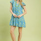 Abstract Mini Dress with Lace Trim by Umgee in Blue Mix